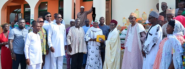 Prof. Naana Jane Opoku-Agyemang (arrowed), running mate of former President Mahama in the 2020 presidential election, handing over one of the donated items to a Muslim leader. With her are some NDC party leaders and some muslim chiefs in the Central Region Prof. Naana Jane Opoku-Agyemang (arrowed), running mate of former President Mahama in the 2020 presidential election, handing over one of the donated items to a Muslim leader. With her are some NDC party leaders and some muslim chiefs in the Central Region